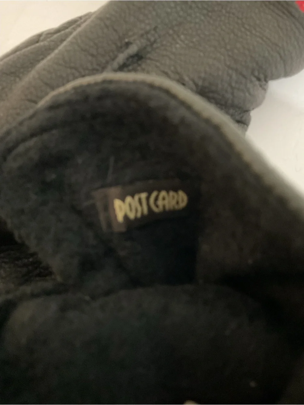 Post Card Black Leather Gloves with Floral Embroidery